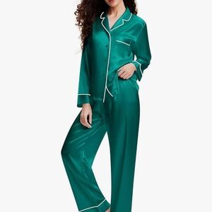 Emerald Green Satin Pajama Set